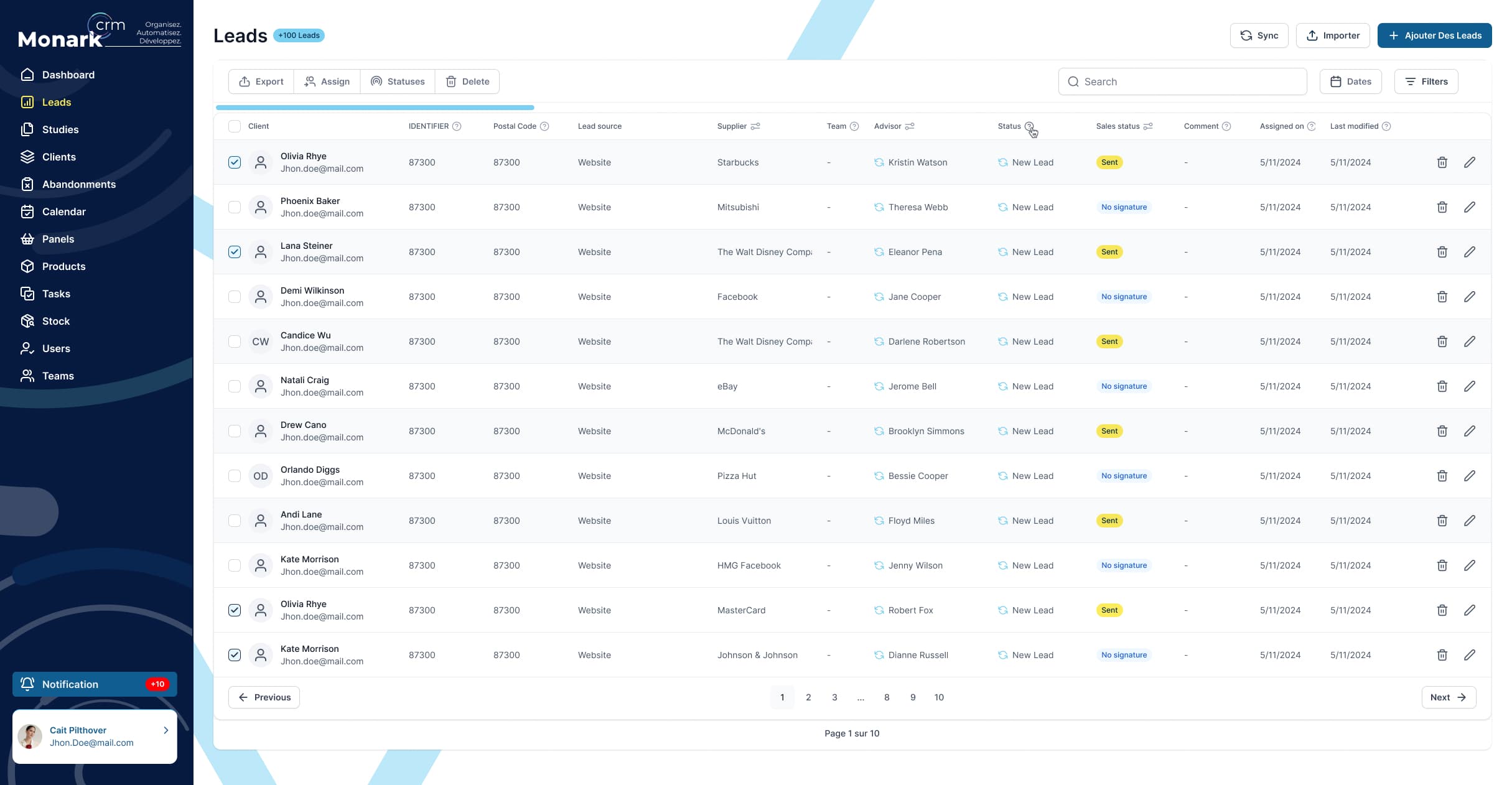 Ideal screenshot: opportunities by stage, owner, estimated amount, and next action.
